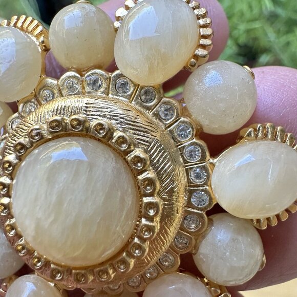 VTG St John Statement Flower Brooch Pin 2" Honey Onyx Rhinestones Gold Tone - Picture 6 of 10